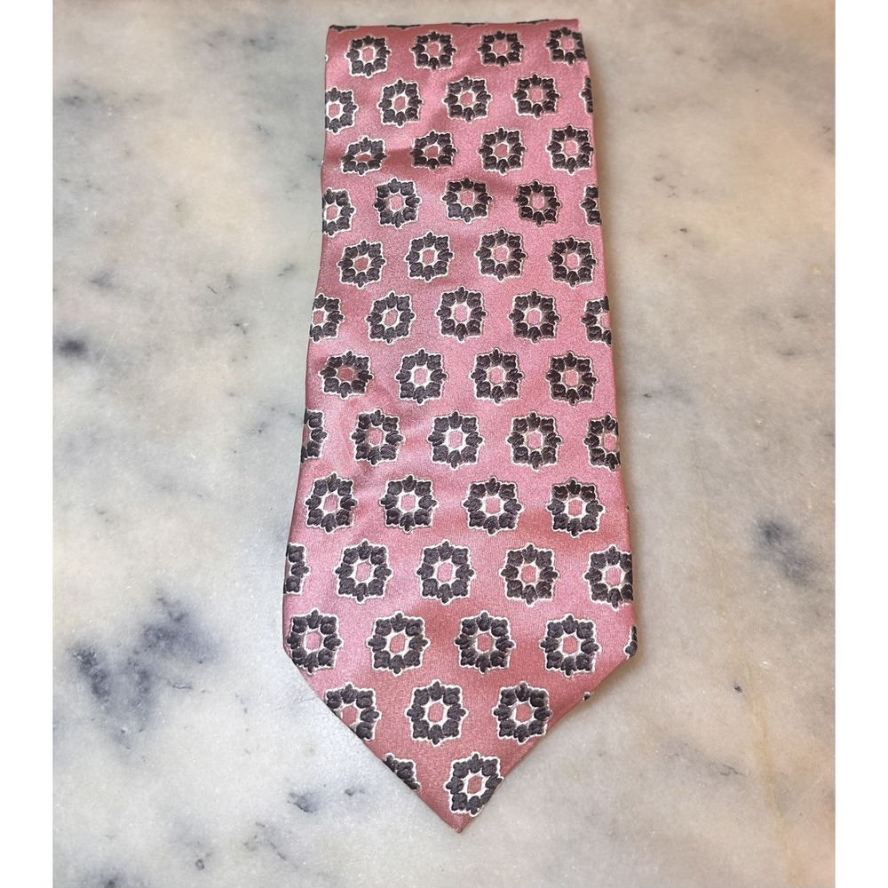 Roberta Di Camerino Le Cravatte 100% Silk Pink Geometric Tie Made In Italy